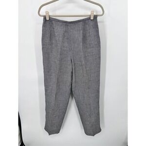Talbots Vintage Irish Linen Pants Size 10 Black White Houndstooth Straight Leg